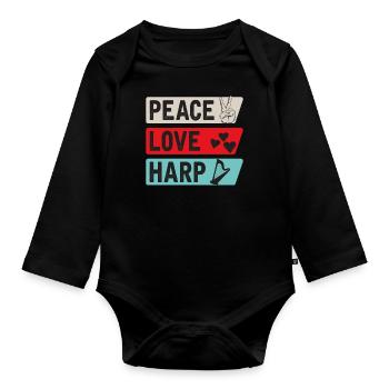 Peace Love Harp Funny Harpist Players - Baby Bio-Langarm-Body - Schwarz - Vorne