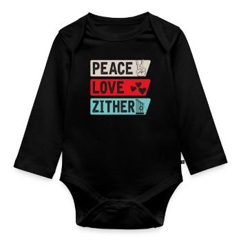 Peace Love Zither Music Instrument - Organic Longsleeve Baby Bodysuit - black - Front