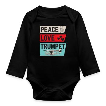 Peace Love Trompette Trompettiste - Body Bébé bio manches longues - noir - Devant
