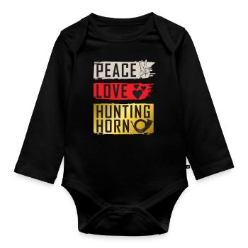 Peace Love Hunting Horn Trompettes - Body Bébé bio manches longues - noir - Devant