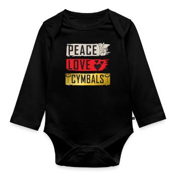 Peace Love Cymbals Bass Drum Instrument - Organic Longsleeve Baby Bodysuit - black - Front
