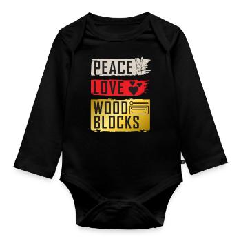 Peace Love Wood Blocks Instrument de musique - Body Bébé bio manches longues - noir - Devant