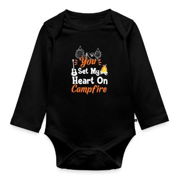 You Set My Heart On Campfire Funny Campfire - Organic Longsleeve Baby Bodysuit - black - Front