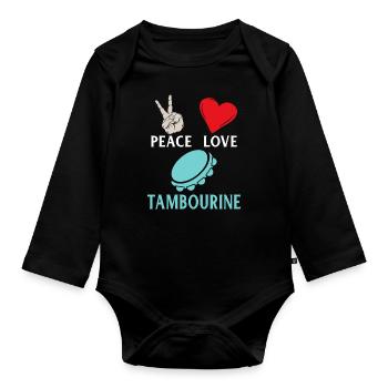 Peace Love Tambroune Music Instrument - Baby Bio-Langarm-Body - Schwarz - Vorne
