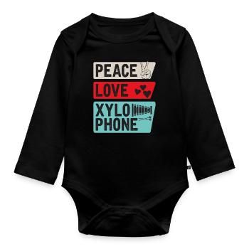 Peace Love Xylophone Piano Music Players - Organic Longsleeve Baby Bodysuit - black - Front
