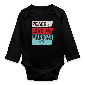 Peace Love Maracas Music Instrument - Baby Bio-Langarm-Body - Schwarz - Vorne