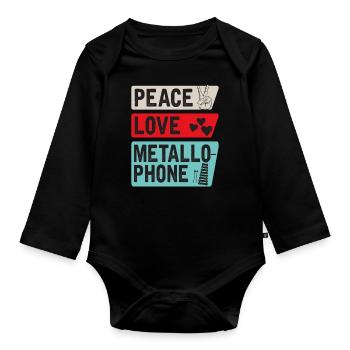 Peace Love Metallo Phone Joueurs - Body Bébé bio manches longues - noir - Devant