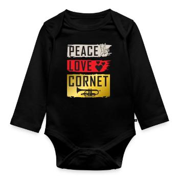 Peace Love Cornet Sleep Trombone Repeat - Baby Bio-Langarm-Body - Schwarz - Vorne