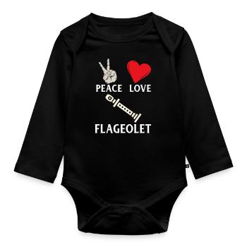 Peace Love Flageolet Music Instrument - Baby Bio-Langarm-Body - Schwarz - Vorne