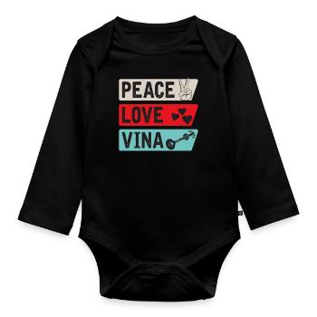 Peace Love Vina Guitar Instrument - Organic Longsleeve Baby Bodysuit - black - Front