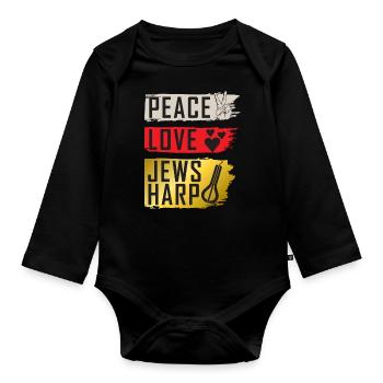 Peace Love Jews Harp Music Instrument - Organic Longsleeve Baby Bodysuit - black - Front