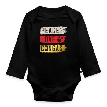 Peace Love Congas Instrument Conga Drum - Organic Longsleeve Baby Bodysuit - black - Front