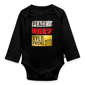 Peace Love Xylo Téléphone Instrument - Body Bébé bio manches longues - noir - Devant