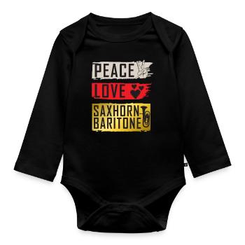 Peace Love Saxophone Baritone Instrument - Organic Longsleeve Baby Bodysuit - black - Front