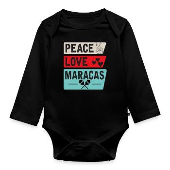 Peace Love Maracas Music Instrument - Baby Bio-Langarm-Body - Schwarz - Vorne