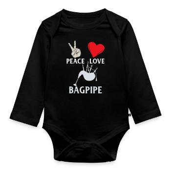 Peace Love Bagpipe Music Instrument - Baby Bio-Langarm-Body - Schwarz - Vorne