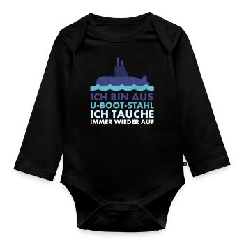 Bin aus U-Boot-Stahl ich tauche immer wieder auf, - Baby Bio-Langarm-Body - Schwarz - Vorne