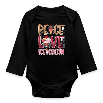 Cône de crème glacée Peace Love Ice - Body Bébé bio manches longues - noir - Devant