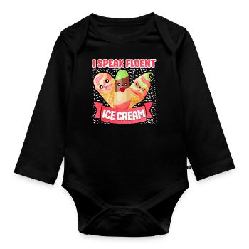 Ice Cream Cone Popsicle I Speak - Baby Bio-Langarm-Body - Schwarz - Vorne
