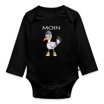 Plattdeutsche Möwe Moin Spruch Nordsee Liebhaber - Baby Bio-Langarm-Body - Schwarz - Vorne