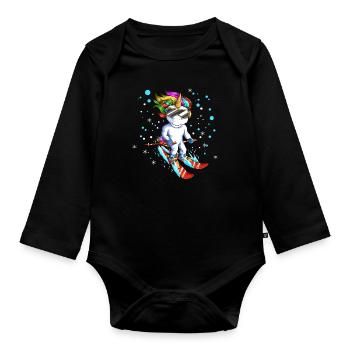 Vacances au ski Voyage Snowboard Licorne Conte de fées - Body Bébé bio manches longues - noir - Devant