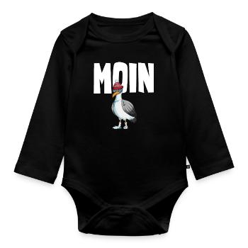 Plattdeutsche Möwe Moin Spruch Nordsee Liebhaber - Baby Bio-Langarm-Body - Schwarz - Vorne