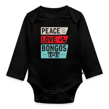 Peace Love Bongos Musical Instrument - Baby Bio-Langarm-Body - Schwarz - Vorne