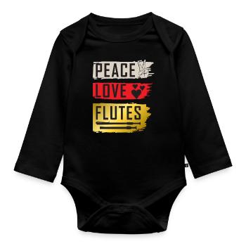 Peace Love Flutes Falutist Flute Players - Baby Bio-Langarm-Body - Schwarz - Vorne