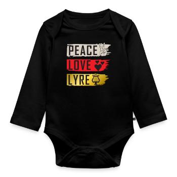 Peace Love Lyre Musical Instrument - Organic Longsleeve Baby Bodysuit - black - Front