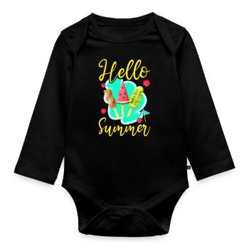 Ice Cream Popsicle Hello Summer - Organic Longsleeve Baby Bodysuit - black - Front