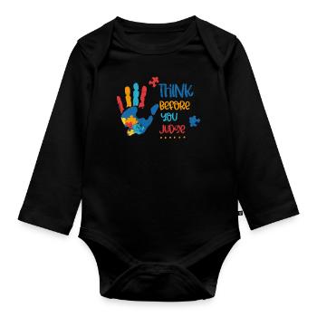 NACH DENKEN VOR URTEILEN HAND PUZZLE MOTIVE SPRUCH - Baby Bio-Langarm-Body - Schwarz - Vorne