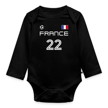 France 2022 Frankreich Trikot Fussball Fan - Baby Bio-Langarm-Body - Schwarz - Vorne
