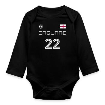 England 2022 English Football Fan Jersey - Organic Longsleeve Baby Bodysuit - black - Front