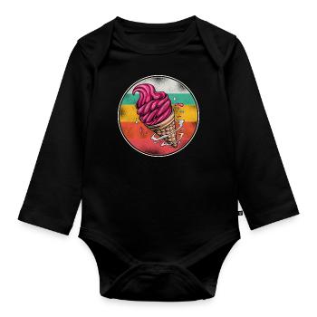 Ice Cream Retro Vintage Cone - Organic Longsleeve Baby Bodysuit - black - Front