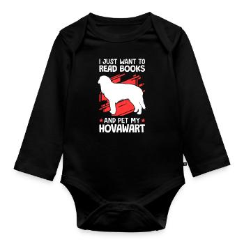 I want to read books and stroke Hovawart - Organic Longsleeve Baby Bodysuit - black - Front