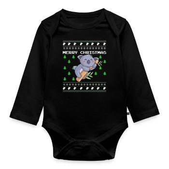 Ugly Christmas Sweater Koala - Organic Longsleeve Baby Bodysuit - black - Front