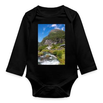 Geiranger panorama view from Storseterfossen - Baby Bio-Langarm-Body - Schwarz - Vorne
