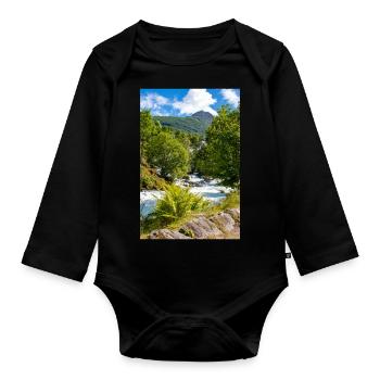 Geiranger panorama Storseterfossen Norwegen - Baby Bio-Langarm-Body - Schwarz - Vorne