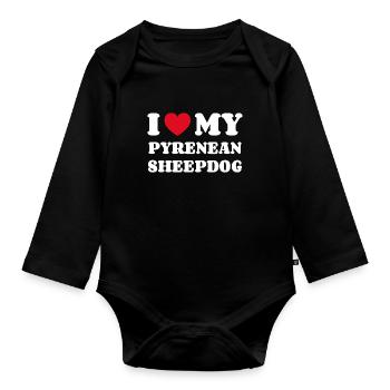 J’aime mon chien de berger des Pyrénées - Body Bébé bio manches longues - noir - Devant