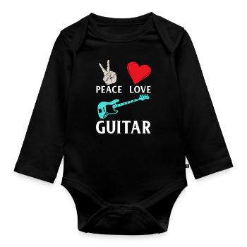 Peace Love Guitar Funny Guitarists - Organic Longsleeve Baby Bodysuit - black - Front