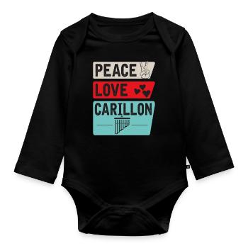 Peace Love Carillon Bell Ringer Music - Organic Longsleeve Baby Bodysuit - black - Front