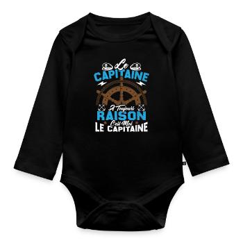 Le Capitaine A Toujours Raison C'est Moi Capitaine - Body Bébé bio manches longues - noir - Devant