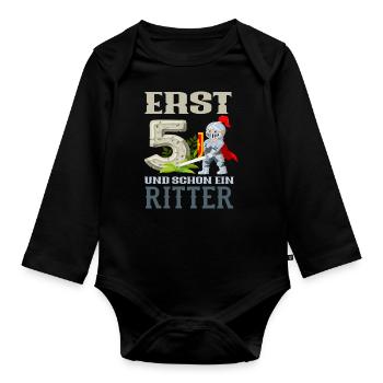 Ritter 5. Geburtstag Jungs Geschenk - Baby Bio-Langarm-Body - Schwarz - Vorne