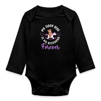Teddy Kind Süß Stofftier - Baby Bio-Langarm-Body - Schwarz - Vorne