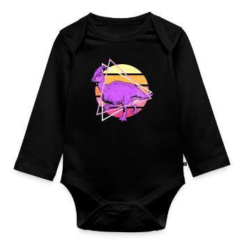 Vaporwave Synthwave Parasaurolophus Dinosaurs - Organic Longsleeve Baby Bodysuit - black - Front
