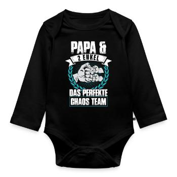 Papa 2 Enkel Das Perfekte Chaos Team - Baby Bio-Langarm-Body - Schwarz - Vorne