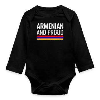 Armenian and Proud Armenien Armenische Flagge - Baby Bio-Langarm-Body - Schwarz - Vorne