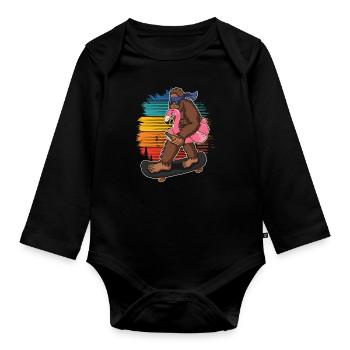Flamingo Squatch Skateboard Flamingo lovers - Organic Longsleeve Baby Bodysuit - black - Front