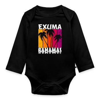 Vintage Exuma Bahamas Sonnenuntergang - Baby Bio-Langarm-Body - Schwarz - Vorne