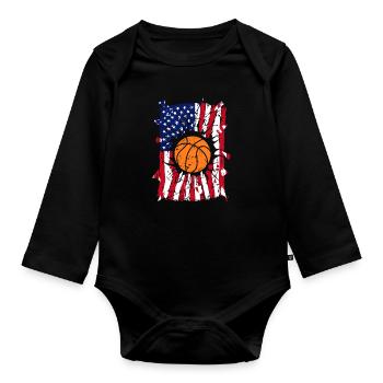 Drapeau de Basketball USA - Body Bébé bio manches longues - noir - Devant